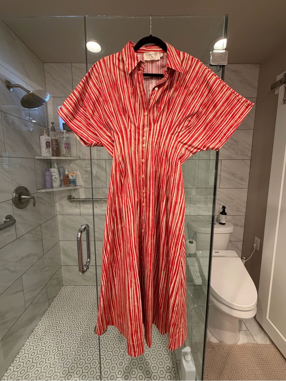 Anthropologie (Exquise) Striped Red Button-Front Maxi Shirt Dress